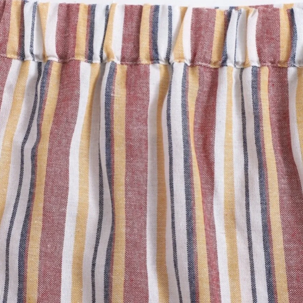 Cream Multicolor Stripe Button Up Elastic Waist Skirt